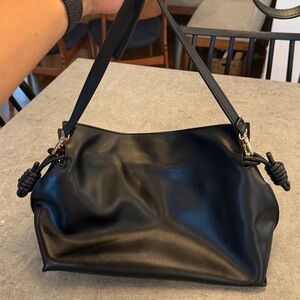 Karen Millen Black Leather Scrunch Crossbody Bag